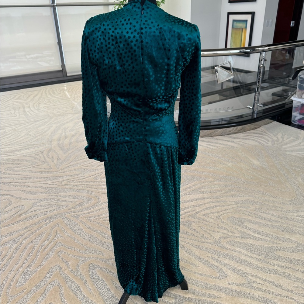 Vintage Hanae Mori Boutique Textured Long Sleeve Teal Dress - Picture 4 of 5